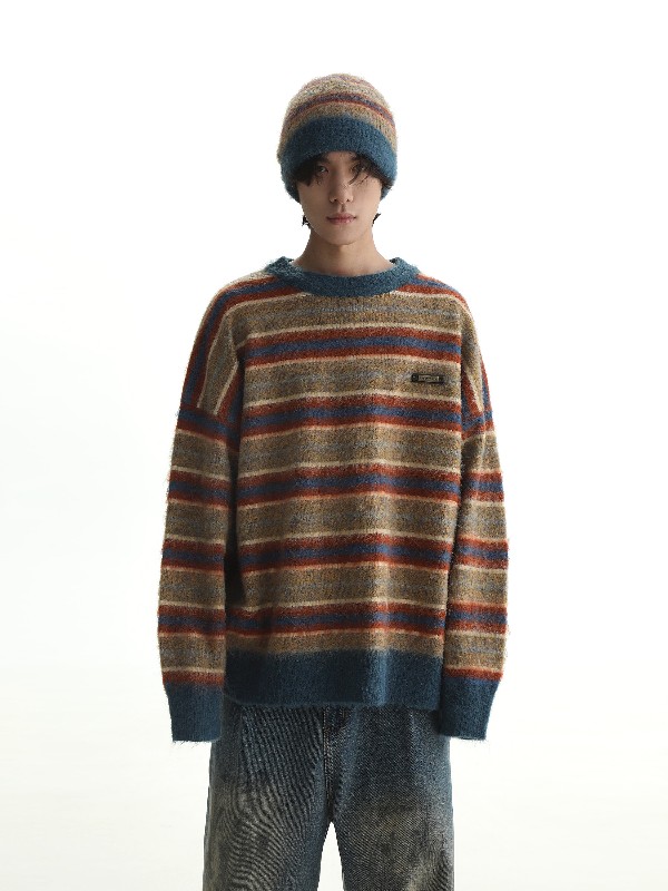 リラックス秋リラックスストライプ怠惰なプルオーバーセーターメンズ新しいカジュアルセーター