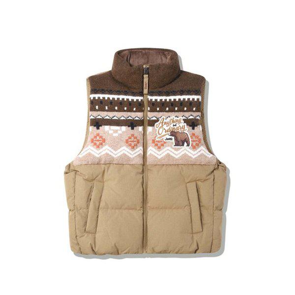 JQ4JPU605 ダークブラウン 男女共用 ベア ノルディック ニット ダウン ベスト チョッキ