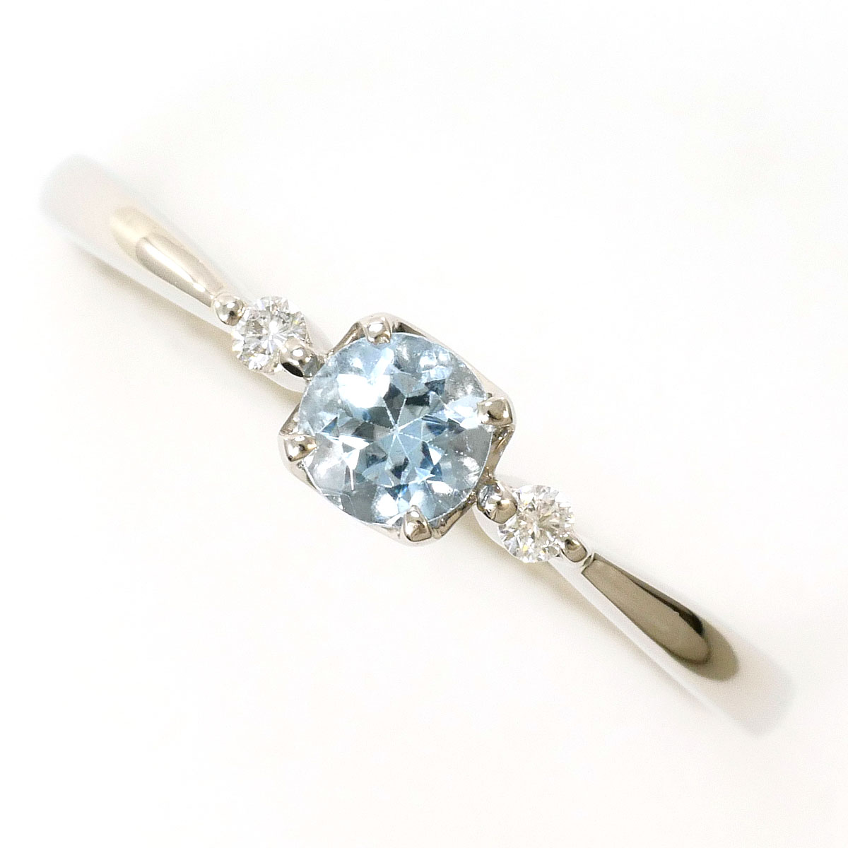 PT900 プラチナ リング・指輪 12.5号 アクアマリン 0.218ct ダイヤモンド 0.03ct 総重量約2.2g 中古