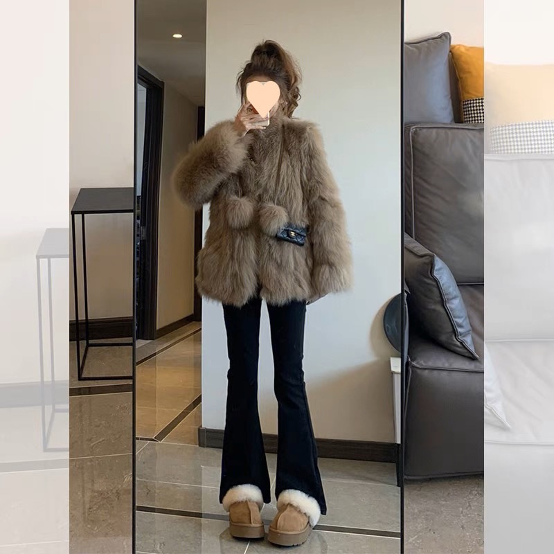 2025新作イミテーションファー毛皮とか秋冬コートネットセレブ若い女性スリムコート人気スタイル