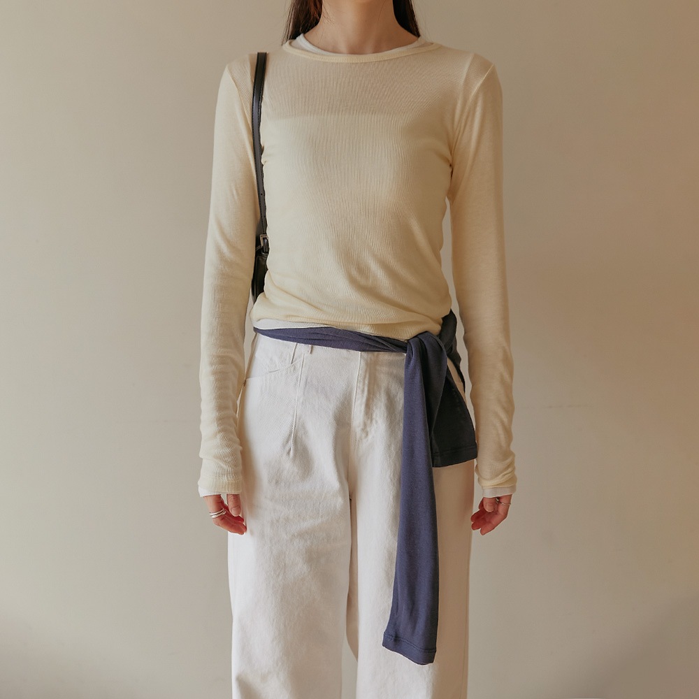 レイビーウール30%シースルーラウンドティー