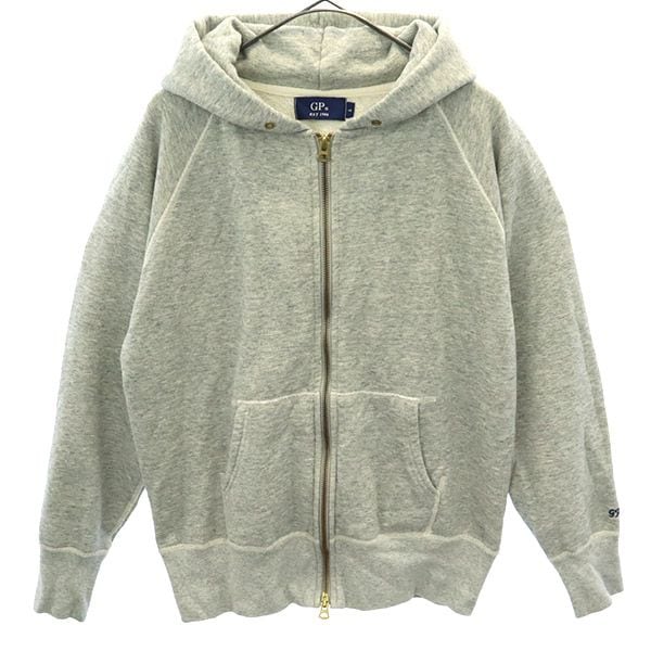 ジーピー 刺繍 長袖 ジップパーカー L グレー GP メンズ