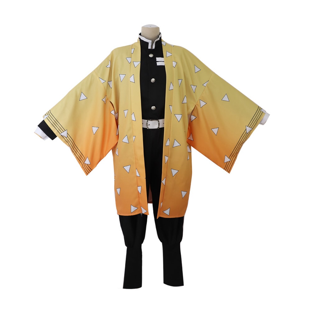 鬼滅の刃竈門 我妻善逸 コスプレ衣装　変装 かつら（ネット付き）文化祭道具付き M-2012