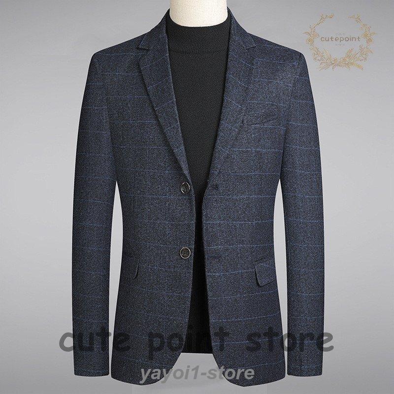 テーラードジャケット メンズ ジャケット アウター ブレザー ビジネスジャケット アウター スリム カジュアル スーツ チェック柄 秋服