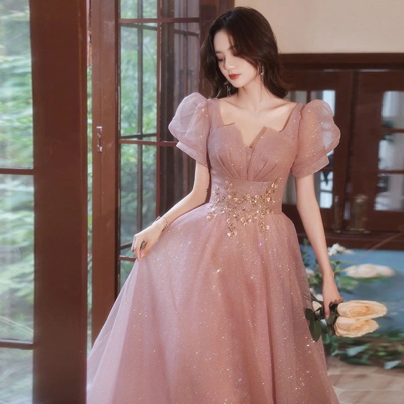 女性用宴会イブニングドレス2024エレガントな気質ホストボーカルアートテストドレス