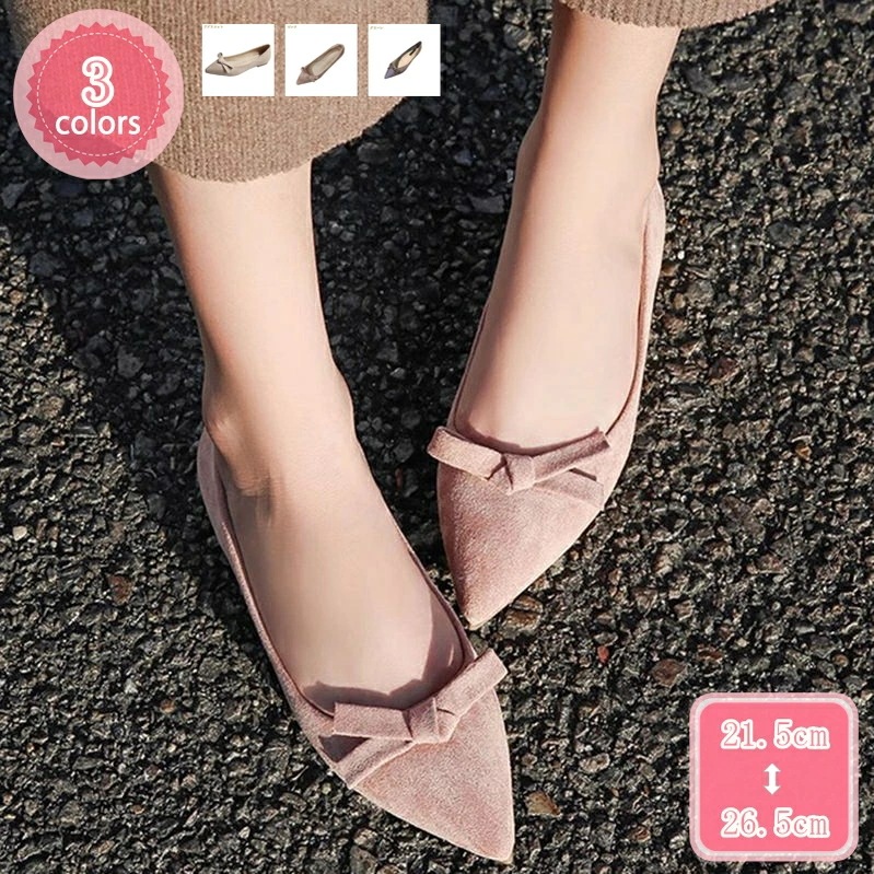 500円OFFクーポン パンプス 痛くない ローヒール ポインテッド ペタンコ ぺたんこ フラットシューズ レディース フラット バレエパンプス 大きいサイズ リボン キラキラ 柔らかい フラットパン