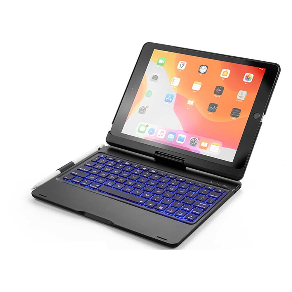 iPad 10.2/iPad 9.7 /air1/pro9.7/ air2/ iPad pro10.5/air3用/ iPad pro11用キーボードケース 360度回転機能 7色LEDバックライト