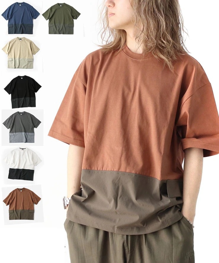 メンズ　tシャツ 半袖 大きいサイズ レディース 半袖 tシャツ マイクロリップ 天竺切り替えTee G521728 キャンプ 【セール品の為返品・交換不可商品】