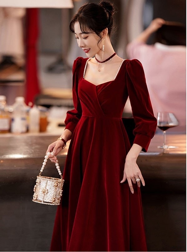 ワンピースドレスドレス40代 ブライズメイド パーティー ロング 体型カバー 演奏会用ドレス 袖付き 30代 ロングドレス ドレス 結婚式 ピアノ発表会 演奏会 演奏会ドレス 20代 母親 お呼ばドレス