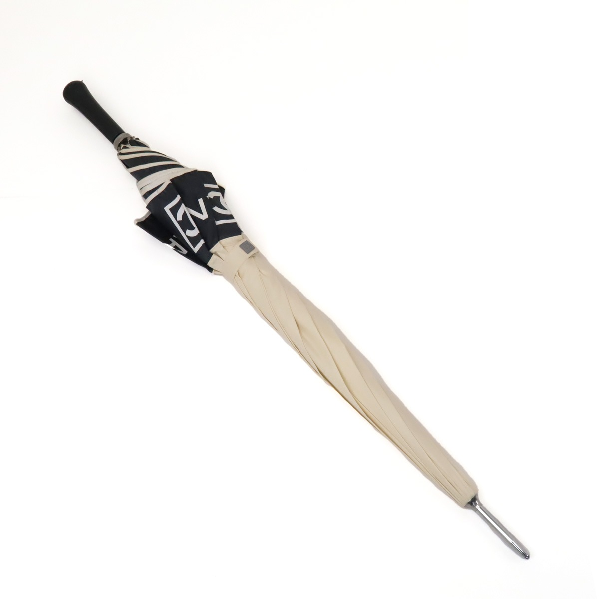 ココマーク ロゴ 傘 長傘 アンブレラ 手開き式 レザー ナイロンキャンバス アイボリー ブラッ