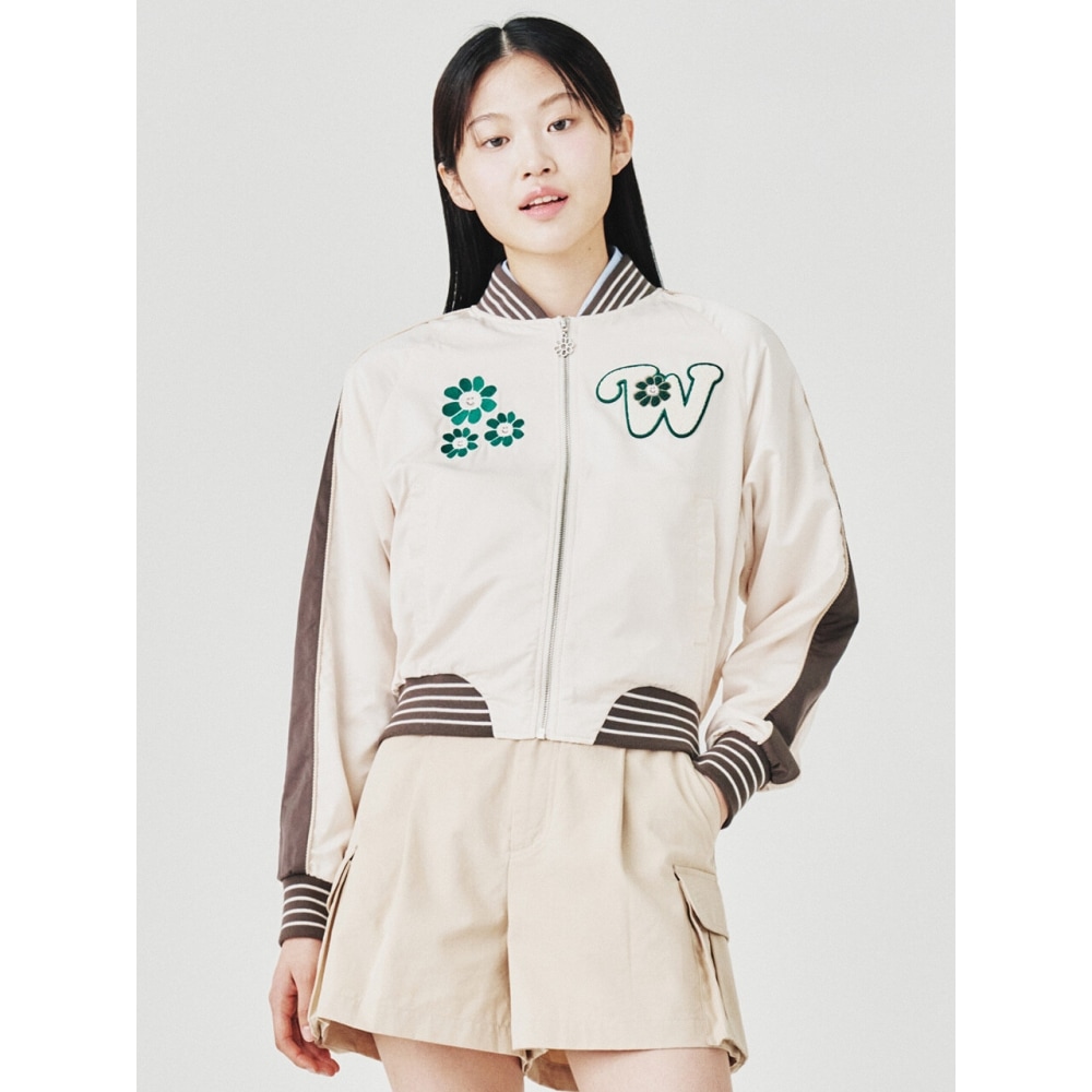Whatitisnt 女性用フローリーエンブロイダリーバーシティジャケットアイボリー