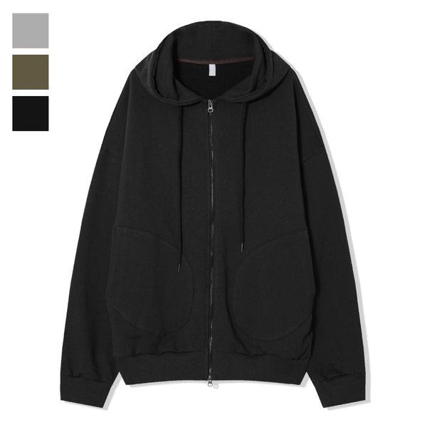 メンズルーズフィットスウェットツーウェイフードジップアップ AC-JUA-Q053-ブラック