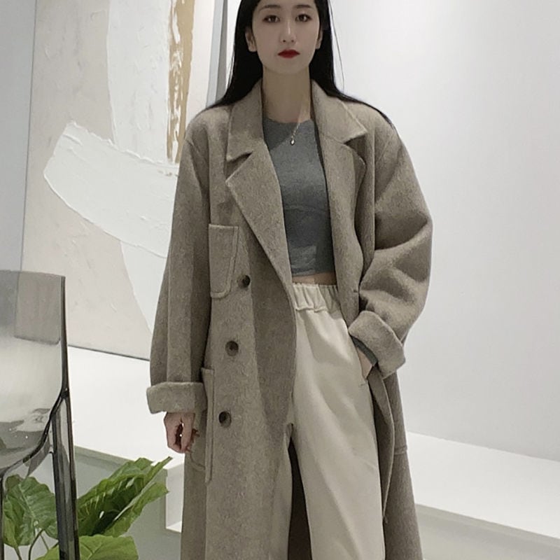 韓国ファッション ロングコート チェスターコート ダブルバックル ラシャコート 着瘦 高品质OL通勤韓版のウールコート 防寒