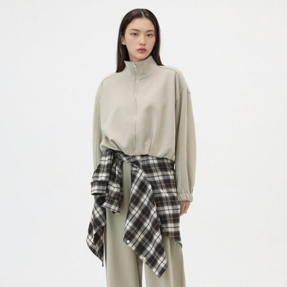 (SET-トップス) ハーフネック コットン クロップ ボタンジップアップ AR1CT224