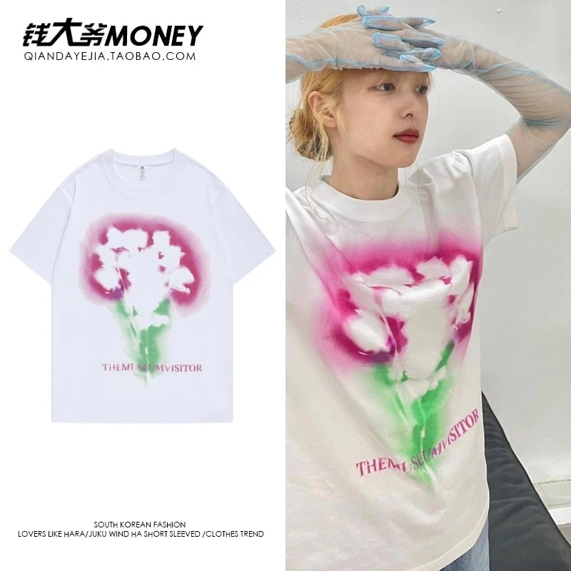 【急速出荷!2枚購入で300円 OFF!】Jinbaoluo 女性用白綿半袖 T シャツゆったりファッショナブル多用途トレンディで齢を軽減する夏用トップス2枚購入でカード1パスケース