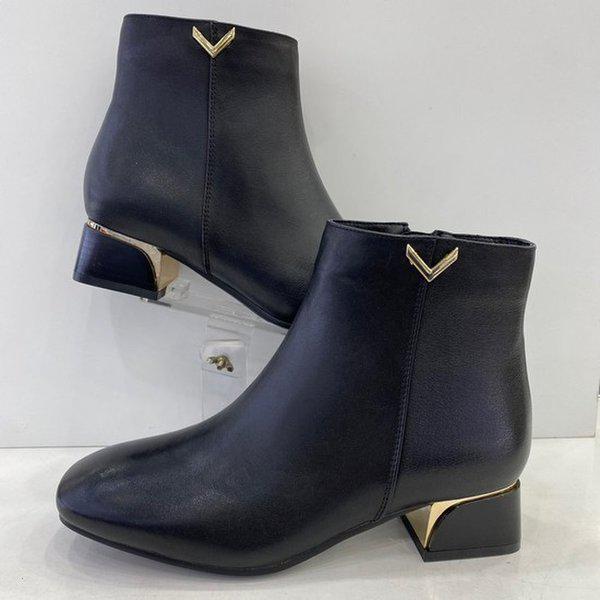 女性V飾りファーアンクルブーツPFDWSB875BK HSYD4A GN