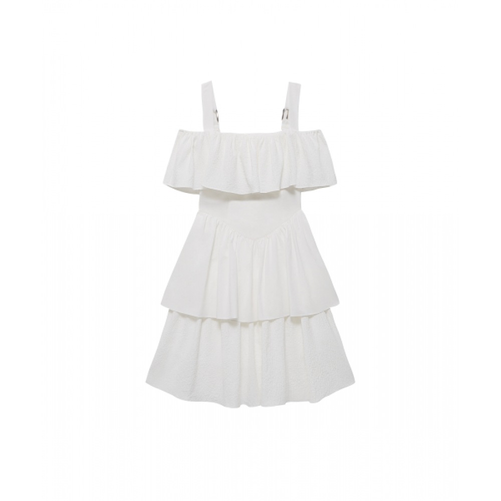 インスタントファンクオフショルダーティアードミニドレス