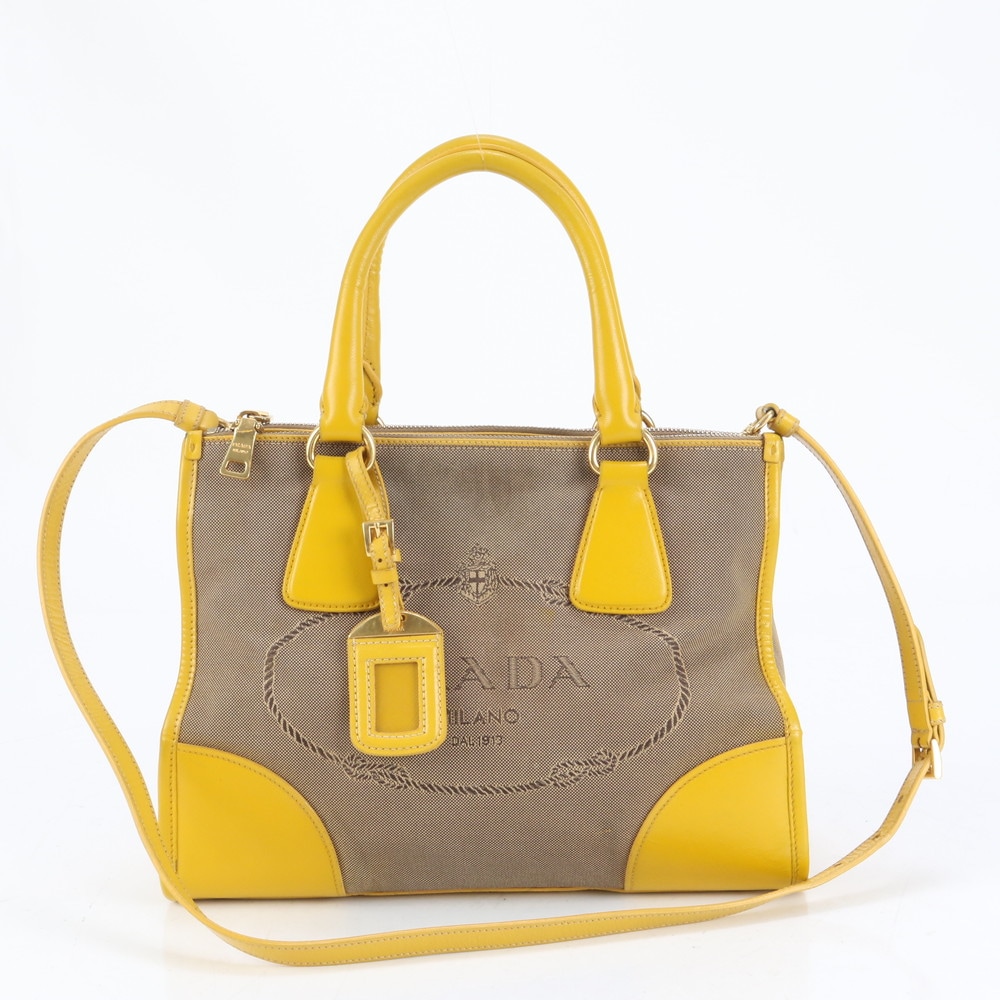 極美品 ロゴ ジャガード レザー×キャンバス 2WAY ショルダーバッグ 斜め掛け ハンド トート レディース RU CQ18-10 中古