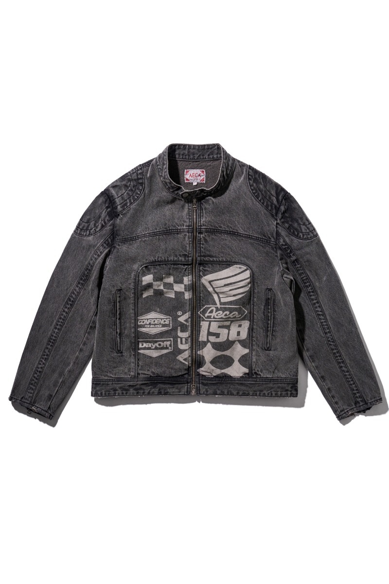 【AECA WHITE】 DENIM PRINTED BIKER JACKET : GREY