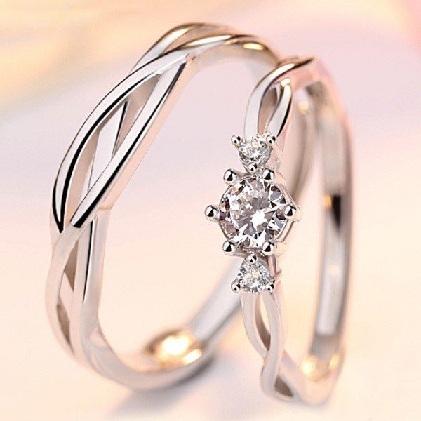 指輪 レディース サイズフリー ダイヤ ウエーブ X型 ペアリング シルバー925 プラチナ仕上げ 5,382円
