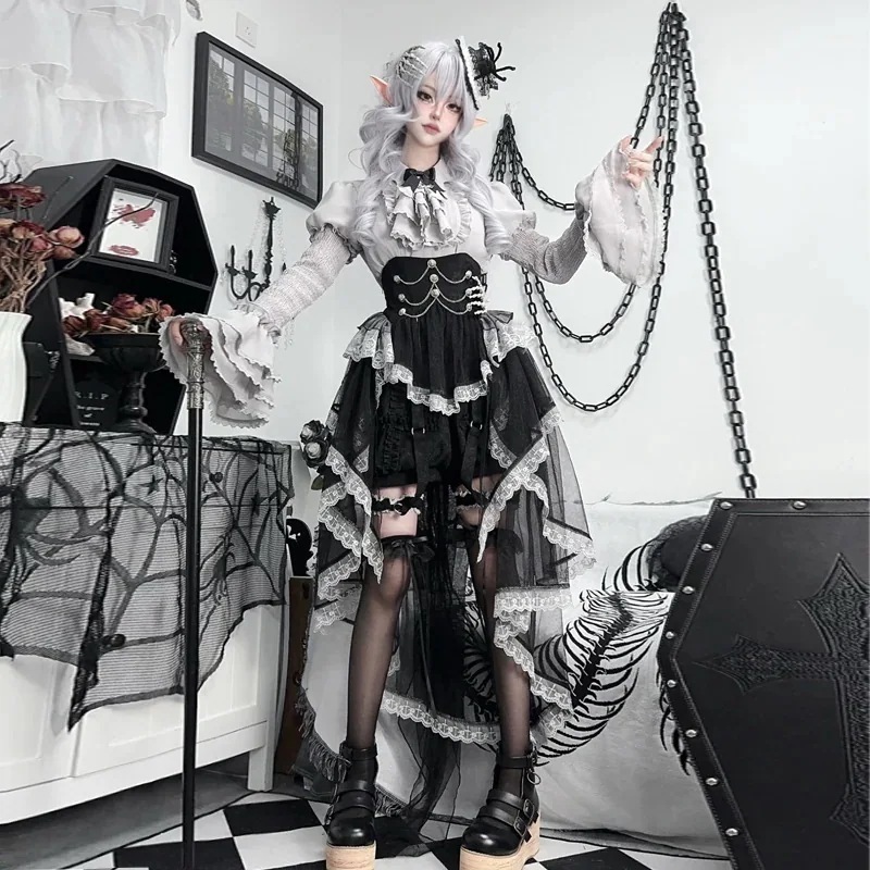 ロリータ ハロウィン衣装 女性コス着用 ゴシックパンク風 ダーククラシックロリータドレス