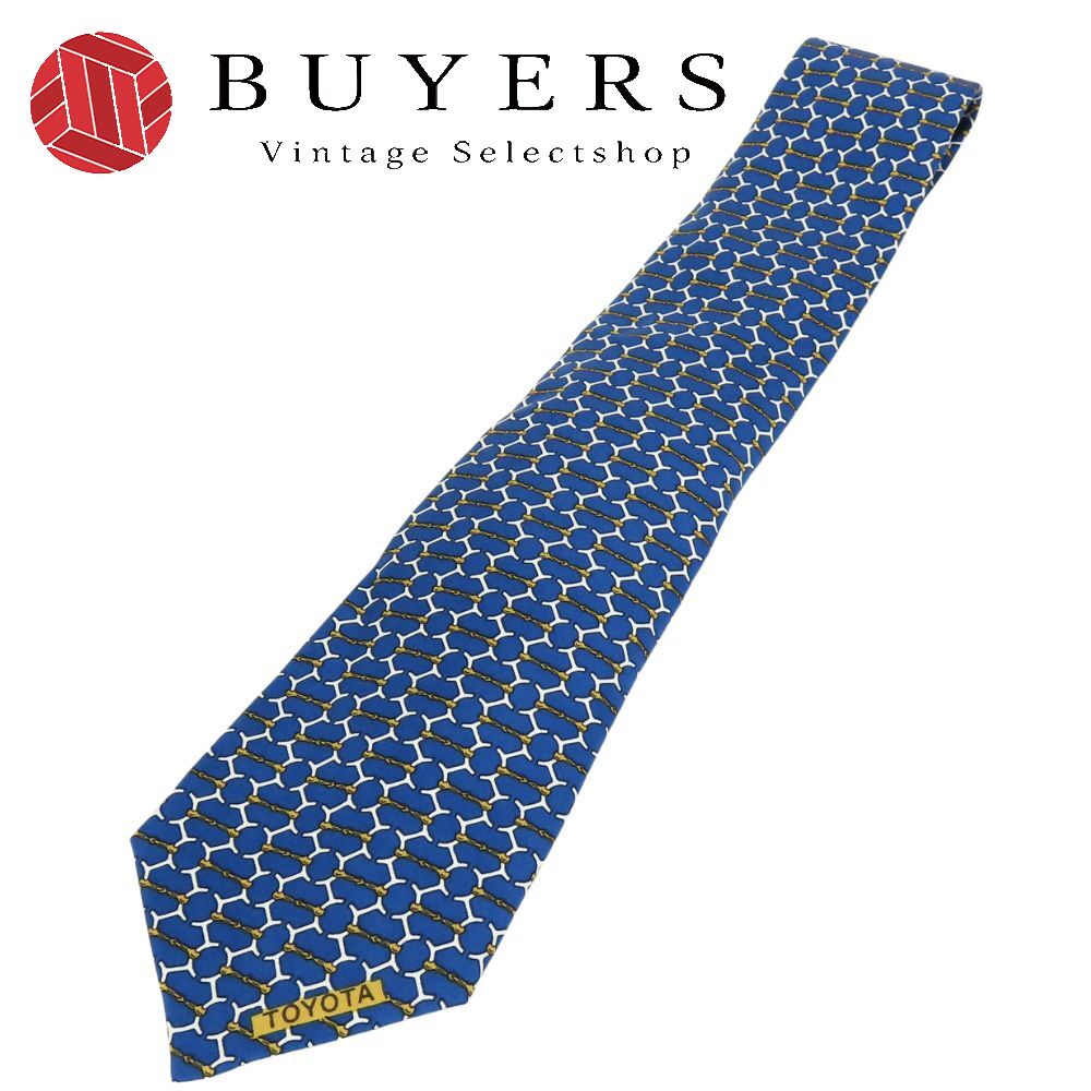 中古 ネクタイ トヨタ限定品 シルク ブルー系 ゴールド ホワイト ビジネス 紳士 スーツ メンズ 男性