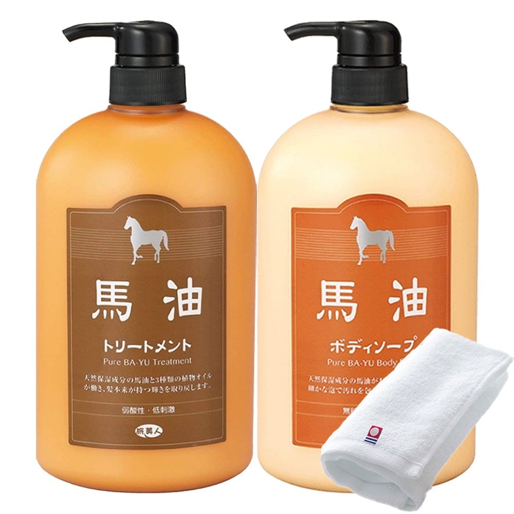 正規販売代理店 定価より10%OFF 馬油ボディソープ 馬油トリートメント 各1000ml 今治タオル付き 馬油 バユ バーユ ボディソープ バユボディソープ 大容量 旅美人
