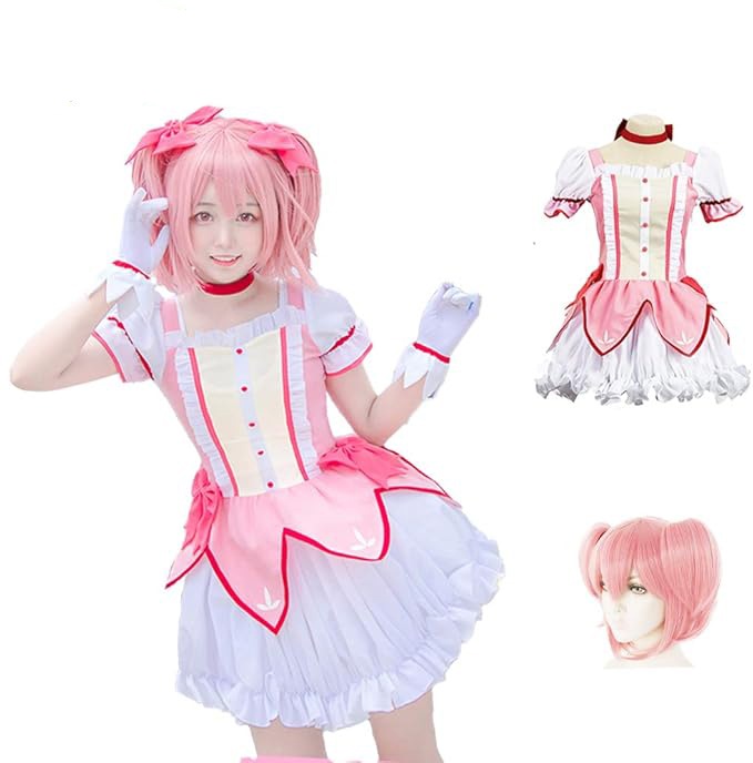 まどかマギカ風 コスプレ衣装『ウイッグ付き』魔法少女風 まどか マギカ 鹿目まどか風 コスプレ衣装セット