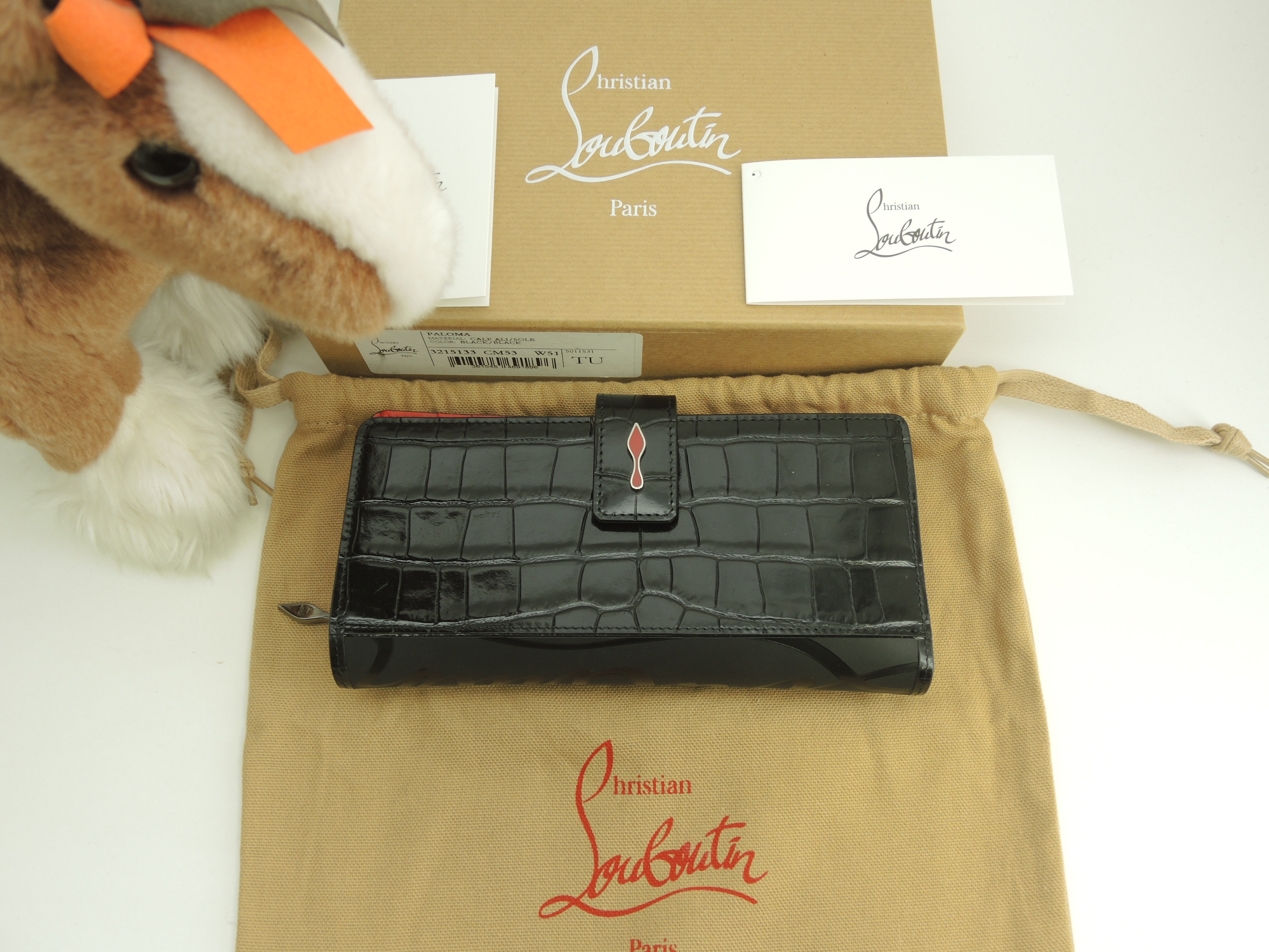 2折長財布 パロマ クロコ型押レザー黒赤 ロングウォレット@ 5