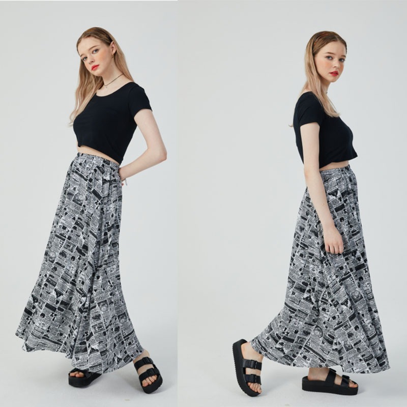 CITYPOPZ /COOLING BLACK BANDING LONG SKIRT