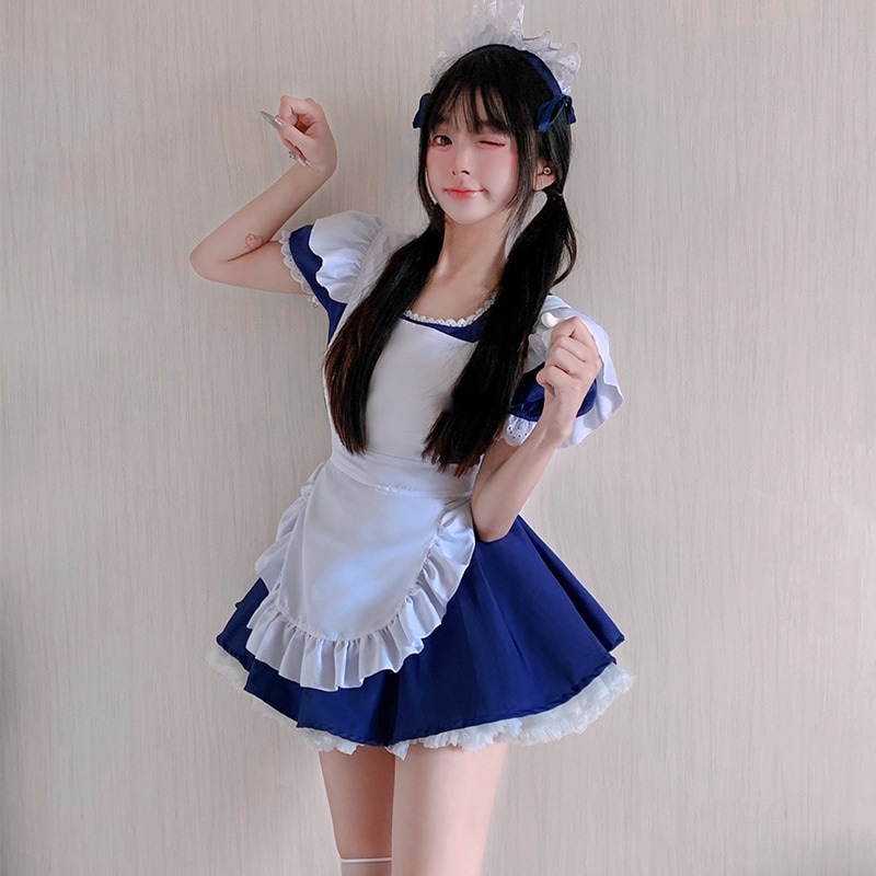 エンジェルメイド复刻紺色ワンピース可爱いロリータコスプレ韓国服セット