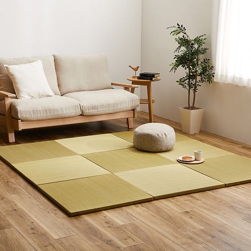 【メーカー直送品】萩原 【9枚組】置き畳 紗彩 約65×65×2.5cm イエロー