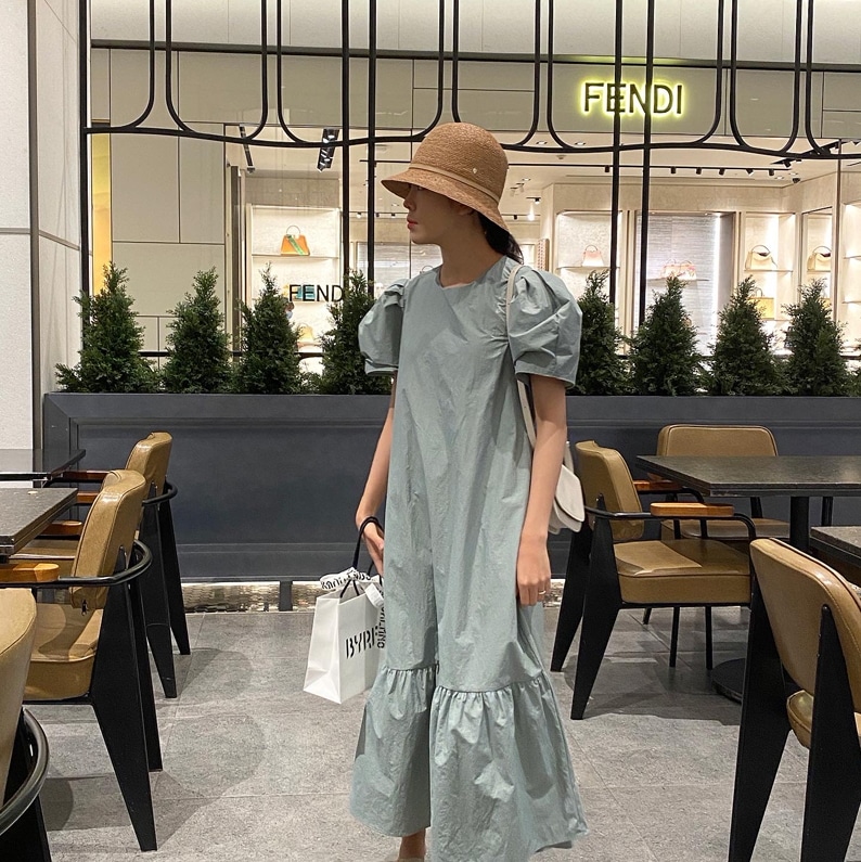 【送料無料】レディース 2カラー ワンピース マキシワンピース ロングワンピース パフスリーブ