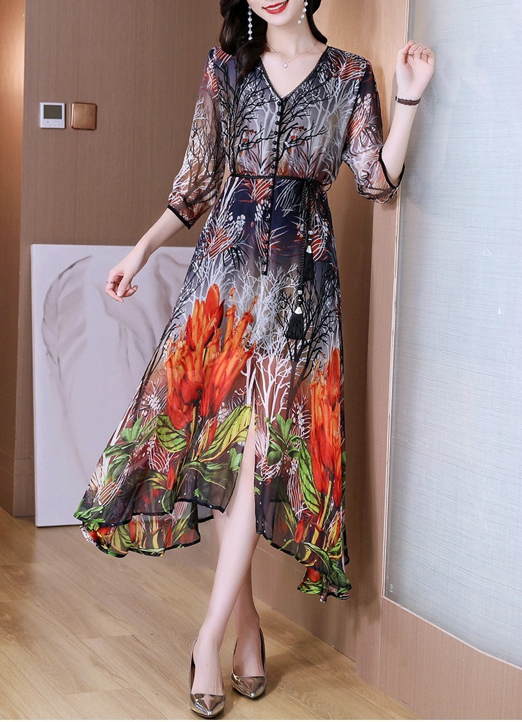 シースルー リラックス ミモレ丈 母親 アシンメトリー イベント 透け感 ワンピース グレー デート フェミニン Vネック レッド 七分袖 おしゃれ ブラック 個性的 グリーン 美人 エレガント