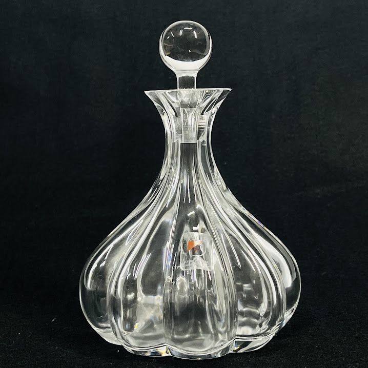 【中古】COLLE Italy クリスタル香水瓶デカンタ―　栓付き円錐花型ボトル　高14×直径10センチ