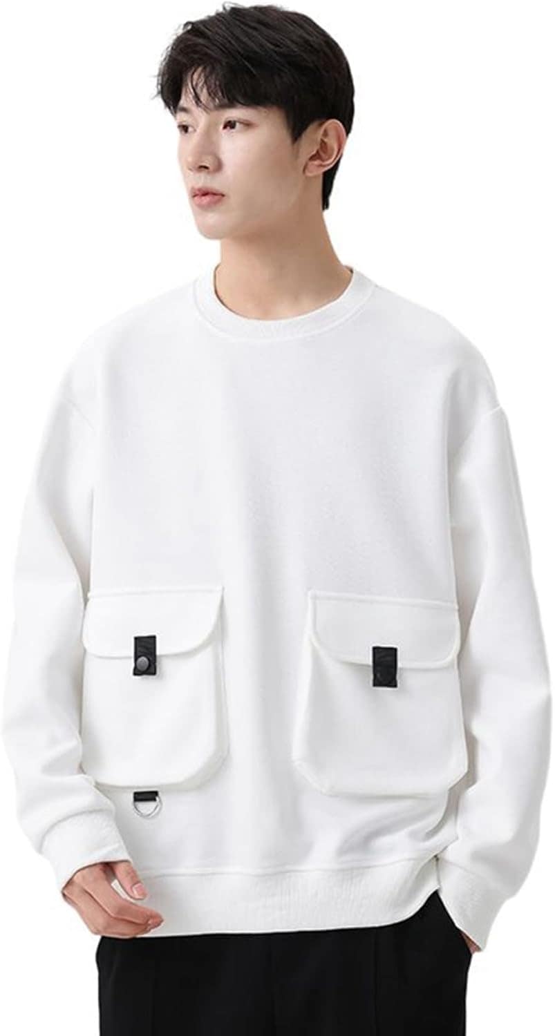 8xl ポケット付き 無地 長袖パーカー フルオーバー メンズ プリント 丸首 大きいサイズ カーゴ ワーク 秋 春 ビッグサイズ 吸汗 軽量 カジュアル シンプル 韓国風 上着 ユニセックス