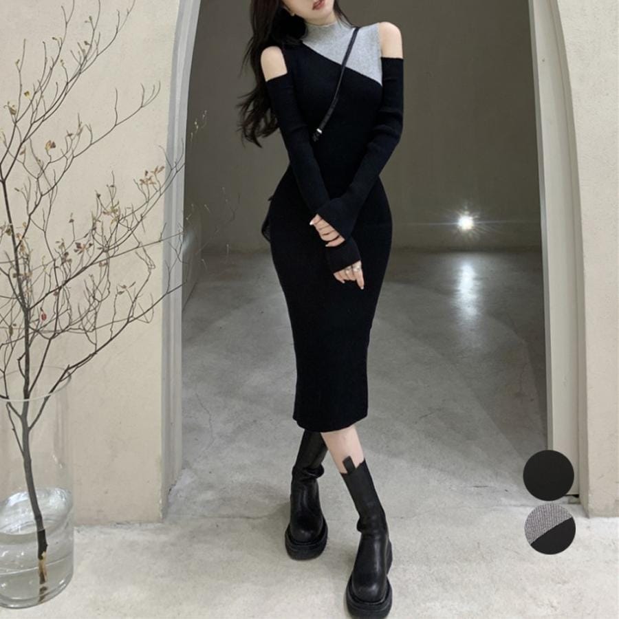 長袖レディース 肩出し ニットワンピース 6,301円