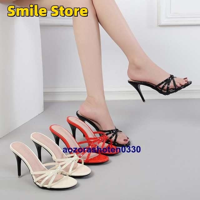 ハイヒールミュールパンプス春 美脚 ミュールエナメル 2226.5cm ビーチサンダル 夏ミュールサンダルクリアミュール 30代40代通勤 オープントゥ ピンヒール 5,386円