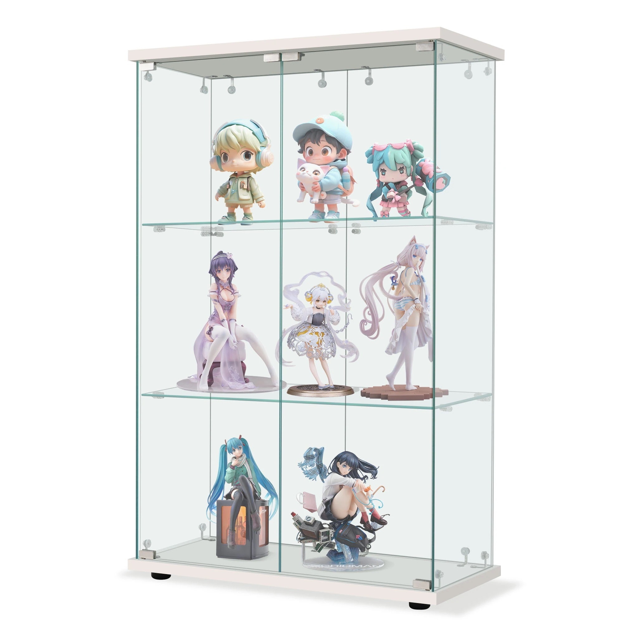 559コレクションケース 両扉タイプ 大型 ワイドタイプ ガラスディスプレイキャビネット フィギュアケース 3段 強化ガラス 全面ガラス サイズ:幅80.5×奥行36.5×高さ125.5cm ホワイト 15,602円