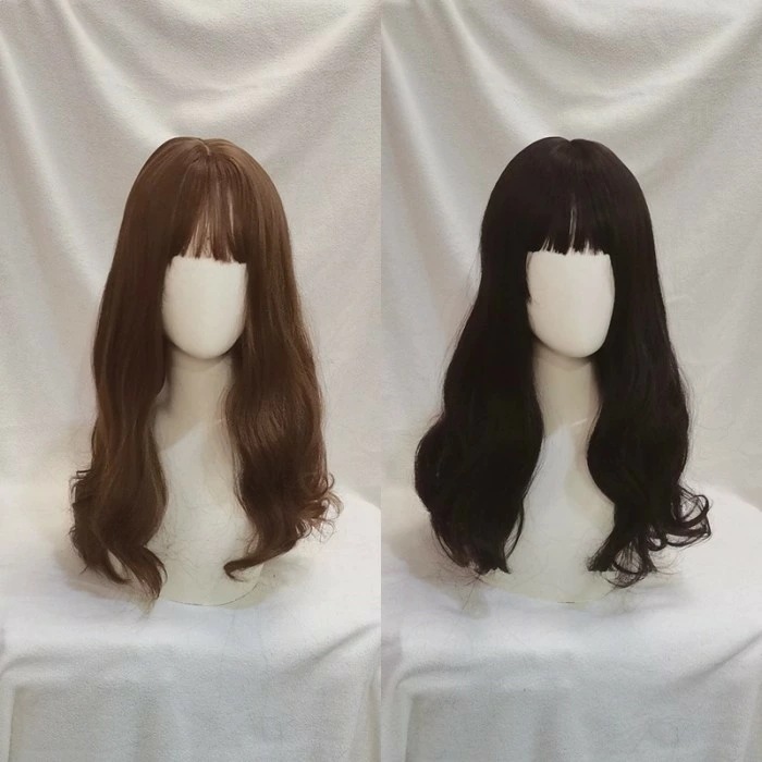 フルウィッグ ブラウン ブラック かつら 女性 長髪 茶髪 ロングウィッグ ウェーブ 巻き毛 ロングヘア ロリータ lolita パッツン前髪あり 自然 可愛い wig コスプレ 耐熱ウィッグ 小顔効
