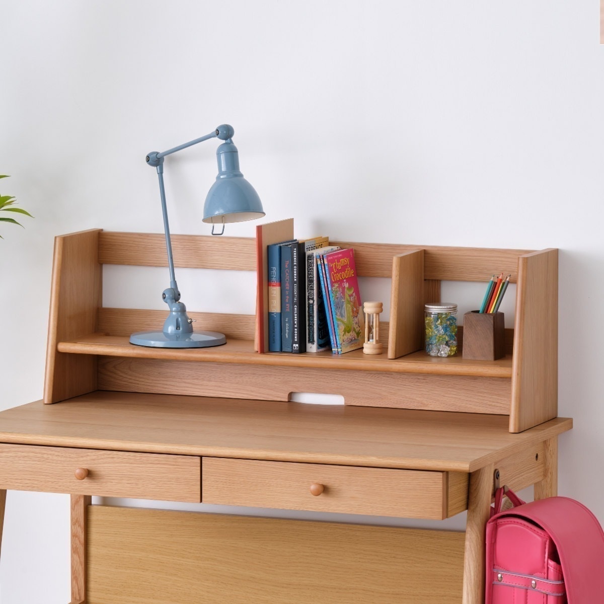 上棚 学習机用 幅99cm 木製 RESCO 机上 収納 デスク上 卓上 棚 本棚 ラック タブレット スタンド デスク周り 整理 整頓 オーク材 完成品