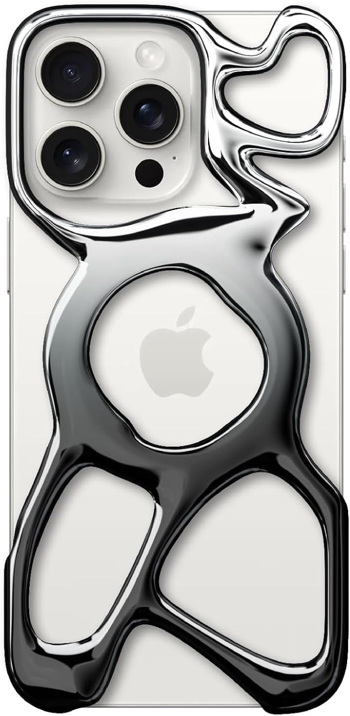 iPhone 16 Pro 用 ケース AM Emptiness Case for Magsafe対応 ワイヤレス充電対応(シャイニーシルバー＋ブラック, iPhone 16 Pro)