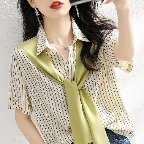 フェイクツーピース トップス シャツ ミディアム丈 袖あり 半袖 襟付き ポケット 前開き かわいい 大人可愛い きれいめ シンプル 大人 上品 おしゃれ お洒落 レトロ アジアン エスニック