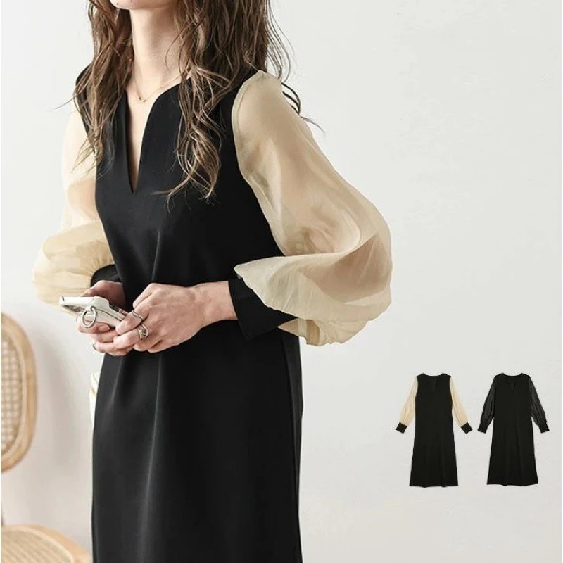 ロングワンピース ワンピース ゆるい カジュアル シフォン 切り替え ワンピース