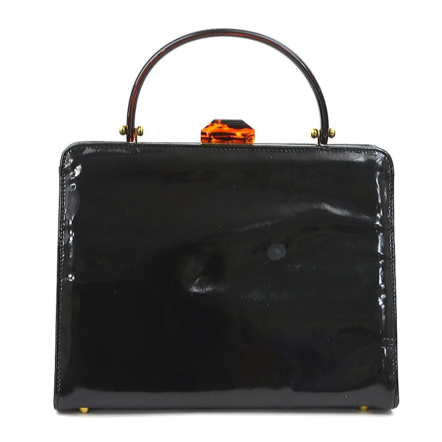 ボッテガヴェネタ BOTTEGAVENETA ハンドバッグ パテントレザー/プラスチック ブラック/ブラウン レディース e60413g