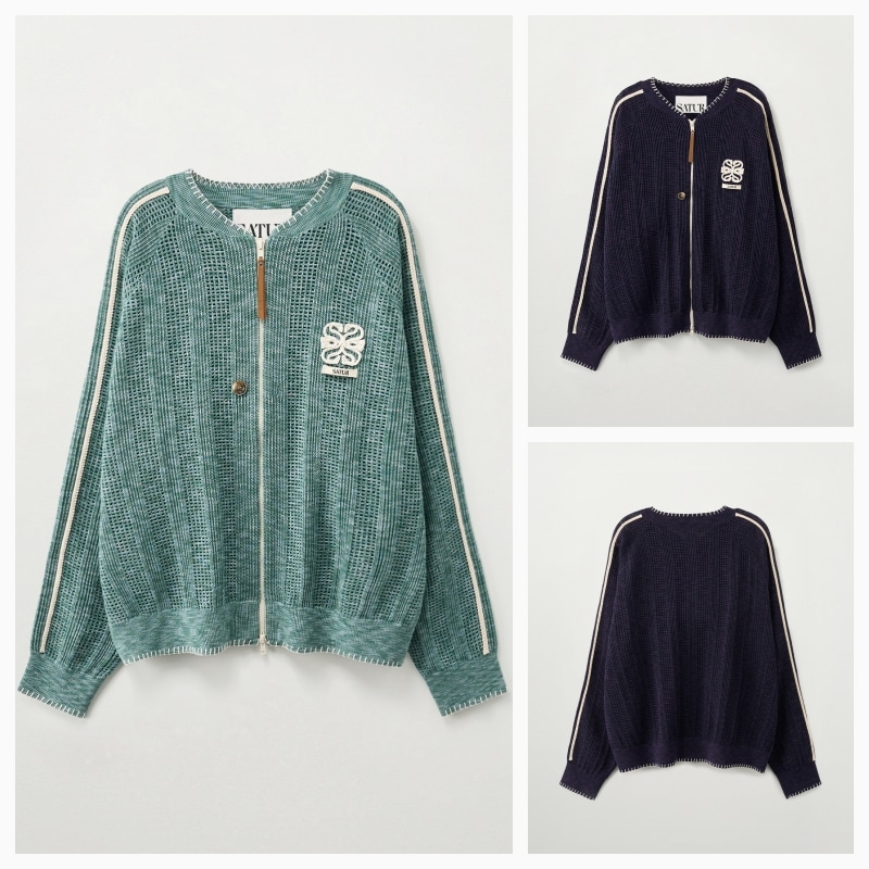 【SATUR】26SS POINT STITCH CROCHET KNIT ZIP-UP : 2COLORS