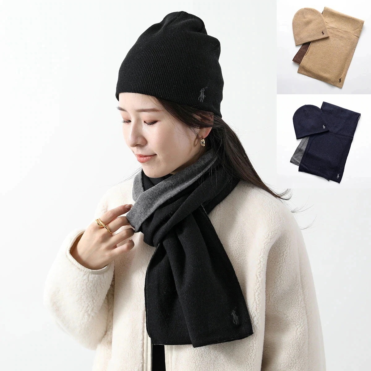 Polo Ralph Lauren ポロラルフローレン マフラー ニット帽 PC0835 レディース 2点セット ポニー刺繍 ニットキャップ ビーニー 帽子 カ