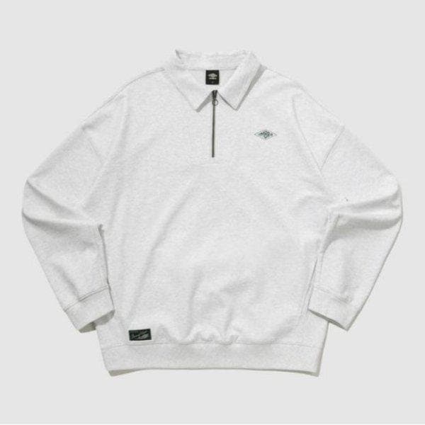 長袖Tシャツ PQA UQ121CFS12-WMG ウェイファインダー グラフィック ハーフジップアップ カラー トレーナー / WHITE MELANGE