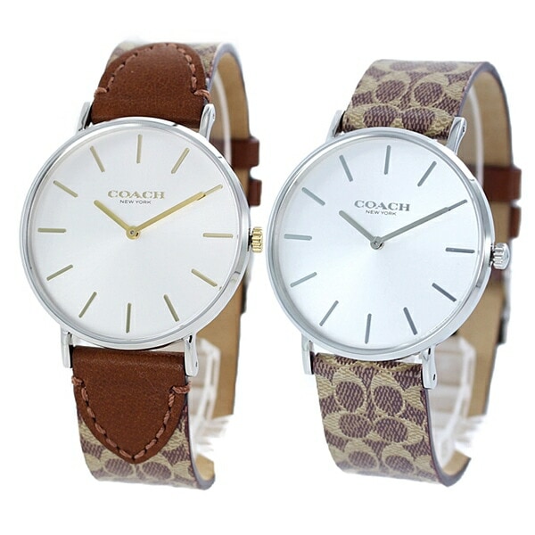 【ペアボックス付】コーチ 腕時計 手表 ペアウォッチ ペリー レザー おそろい 同サイズ シンプル スリム 革 シグネチャー柄 ブラウン 1450312114503122 誕生日プレゼント ポイント消