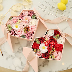 ハート型フラワーボックス 薔薇 ローズ 花束 ブーケ石鹸造花 香りある 消臭 枯れない花 お花 フェイクフラワー おしゃれ 誕生日プレゼント 母の日 ホワイトデー